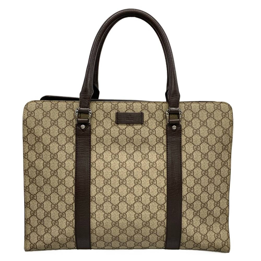 Gucci GG Plus/GG Supreme Business Bag 181089 Gray Beige Dark Brown PVC Leather